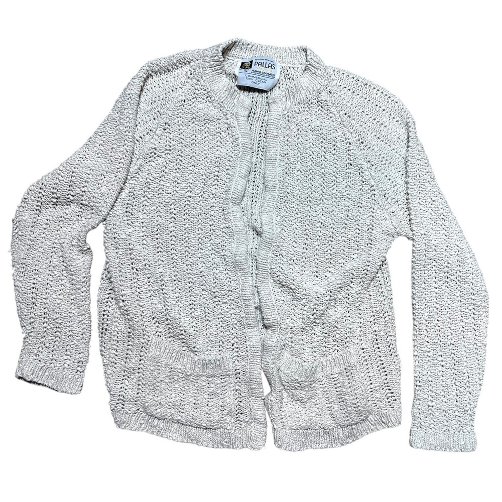Vintage 70s Pallas 100% Irish Linen Hand Loomed Cardigan Sweater 32" Bust Boho